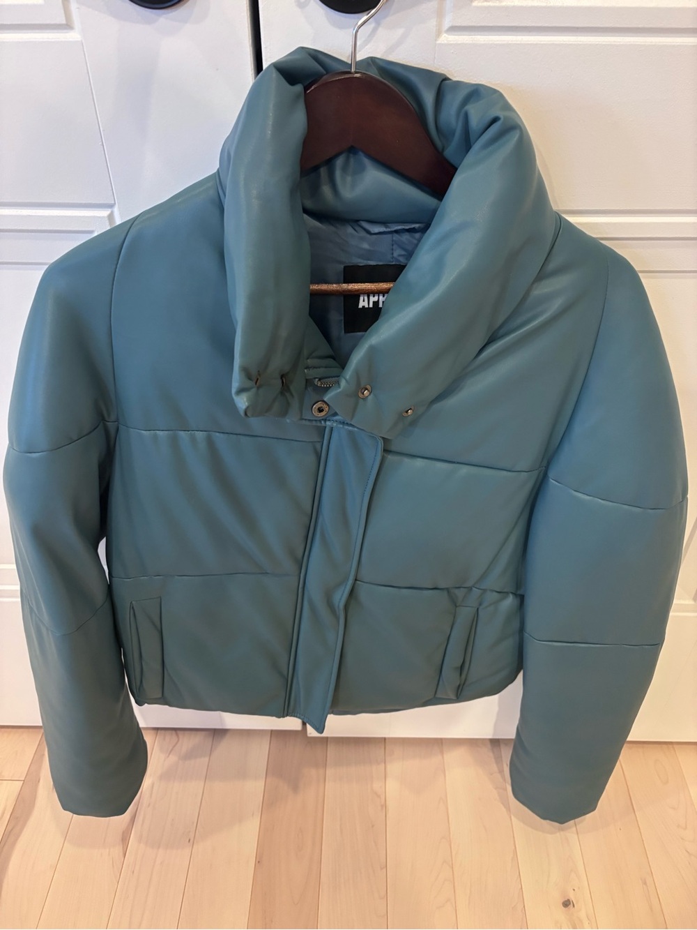 Apparis Teal Blue Cropped Puffer Jacket
